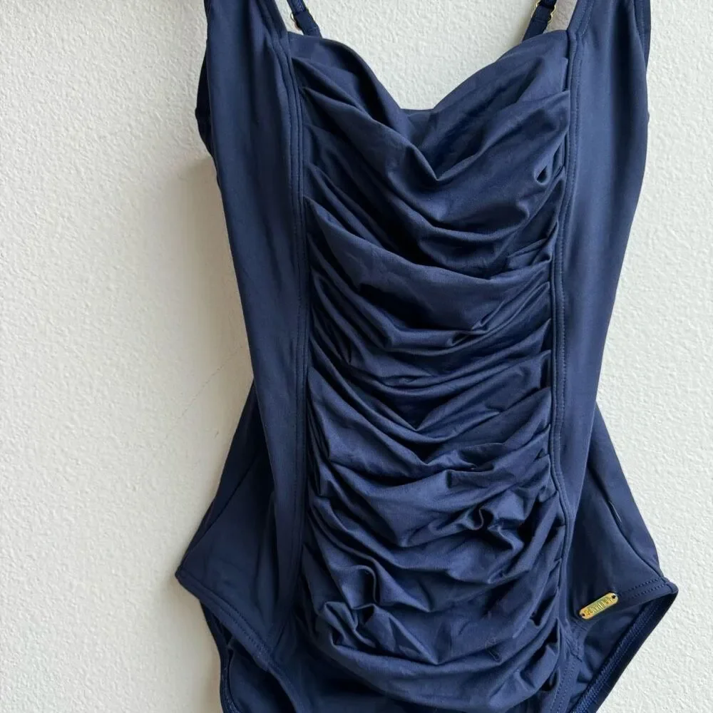 Calvin Klein Ruched Pleated Front Full Coverage Tummy Control One Piece Size 4